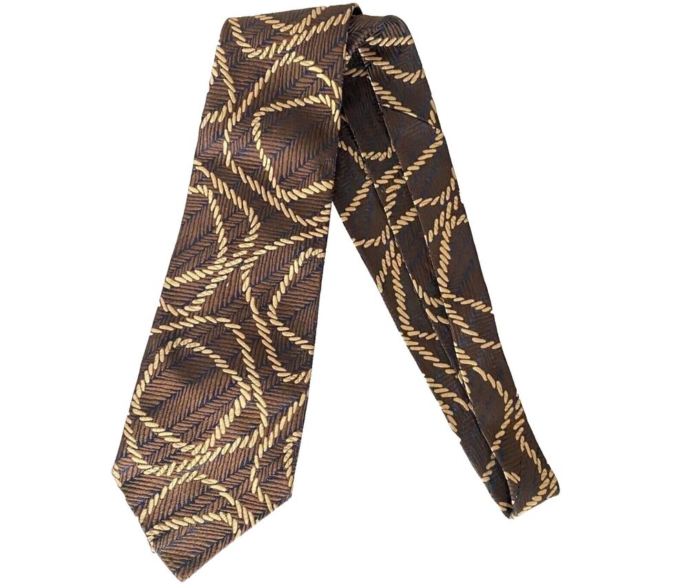 #5932 Men's Brown and Gold Lariet Print Necktie, Tie